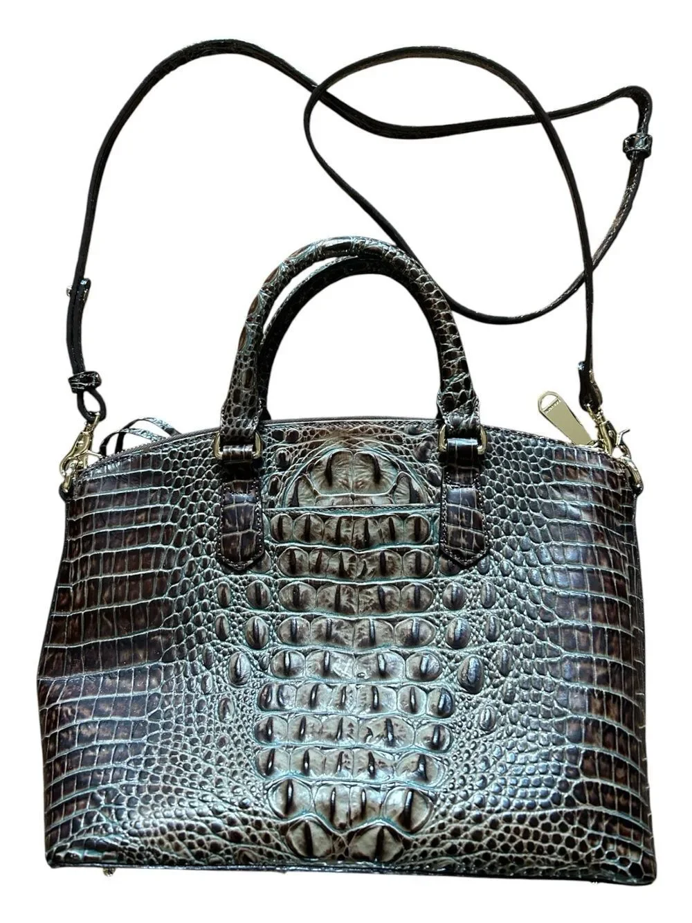 Brahmin Duxbury Brown Croc Embossed Ombré Finish Satchel